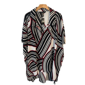 Ashley Stewart Tunic Blouse Red Black White V Neck 30/32
